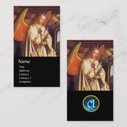 ANNUNCIATION ANGEL MONOGRAM, Blauwe Saffier Edelst Visitekaartje (Voorkant / Achterkant)