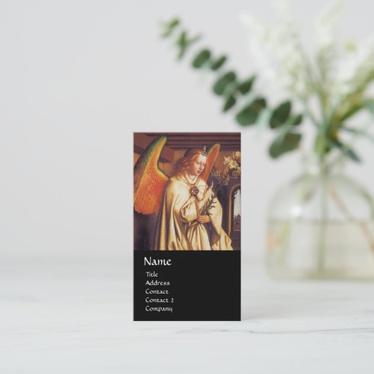 ANNUNCIATION ANGEL MONOGRAM, Blauwe Saffier Edelst Visitekaartje (Staand voorkant)