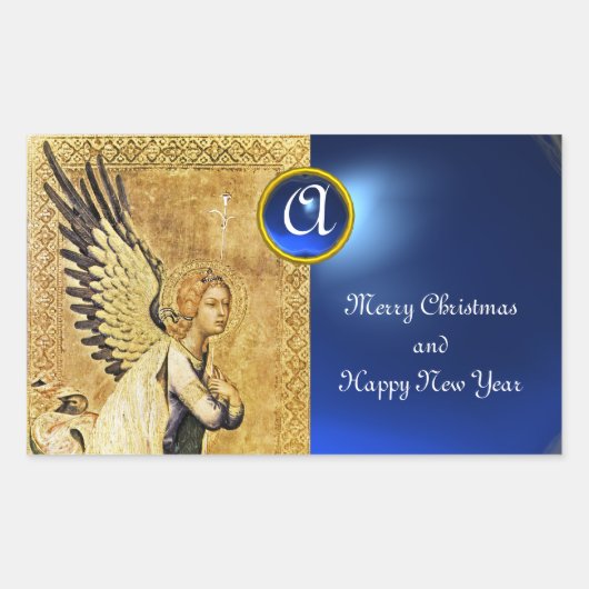 ANNUNCIATION ANGEL MONOGRAM, Blue Sapphire Rechthoekige Sticker (Voorkant)