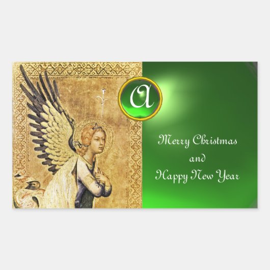 ANNUNCIATION ANGEL MONOGRAM, Groene Smaragd Rechthoekige Sticker (Voorkant)