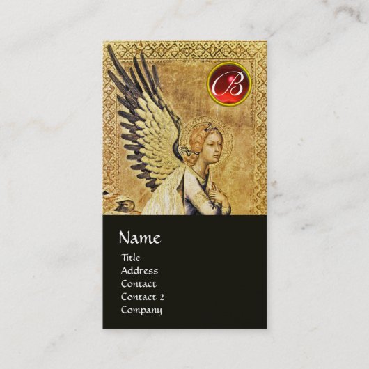 ANNUNCIATION ANGEL MONOGRAM, Red Ruby, Gold Visitekaartje (Voorkant)