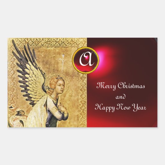 ANNUNCIATION ANGEL MONOGRAM, Red Ruby Rechthoekige Sticker (Voorkant)