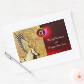 ANNUNCIATION ANGEL MONOGRAM, Red Ruby Rechthoekige Sticker (Envelop)