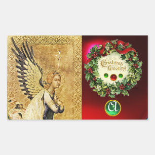 ANNUNCIATION ANGEL MONOGRAM, Ruby Green Emerald Rechthoekige Sticker