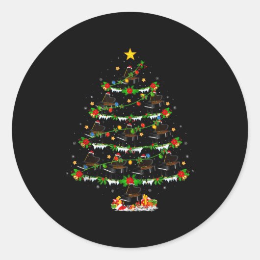 Ano Christmas Tree Lights Music Lover Musical Xmas Ronde Sticker (Voorkant)