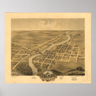 Anoka Minnesota 1869 Antiek Panorama Map Poster