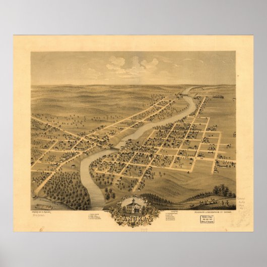 Anoka Minnesota 1869 Antiek Panorama Map Poster (Voorkant)