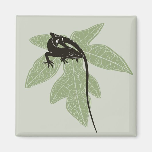 Anole Lizard op Leaf-Design 2 Magneet (Voorkant)