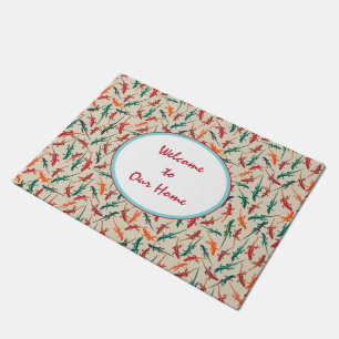 Anole Lizards Red Green Oranje Pattern Deurmat