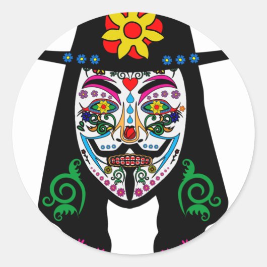 ANONIEME Dag van de Doden 7 Anon Masker Suikersche Ronde Sticker (Voorkant)