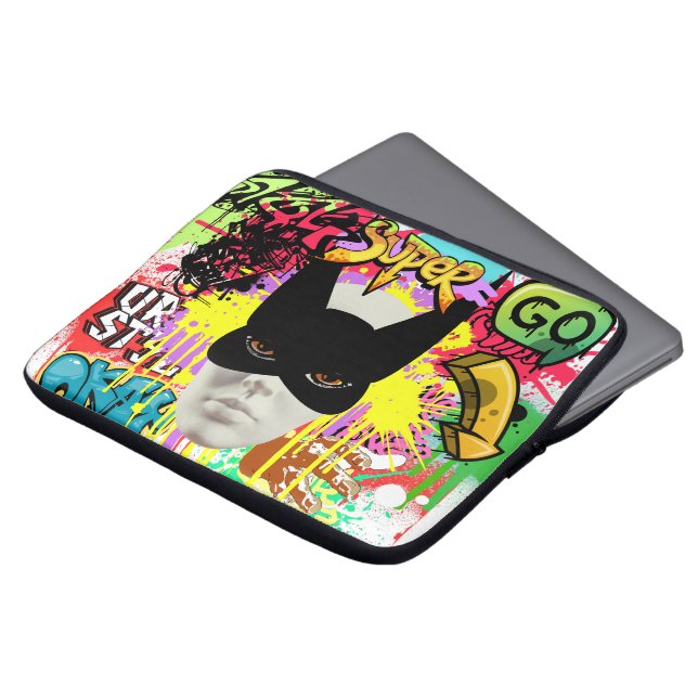 Anonymous figure face Black mask Vibrant urban Laptop Sleeve (Voorkant top)