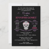 Años Quinceañera Birthday Sugar Skull Invite Kaart (Voorkant)
