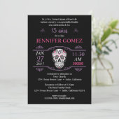 Años Quinceañera Birthday Sugar Skull Invite Kaart (Staand voorkant)