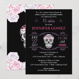 Años Quinceañera Birthday Sugar Skull Invite Kaart