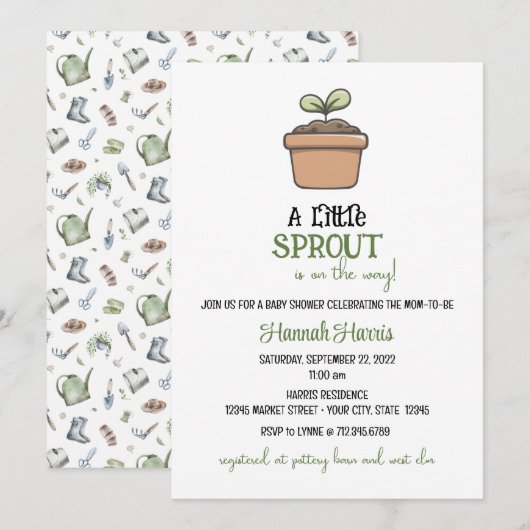 Another Little Sprout on the Way Baby Invitation Kaart (Voorkant / Achterkant)