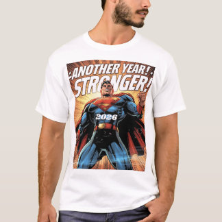 Another Year Stronger! Superhero New Year Design w T-shirt