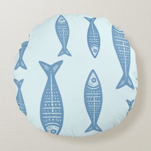 Anouke Kustvis / Fjord Blauw Rond Kussen (Voorkant)