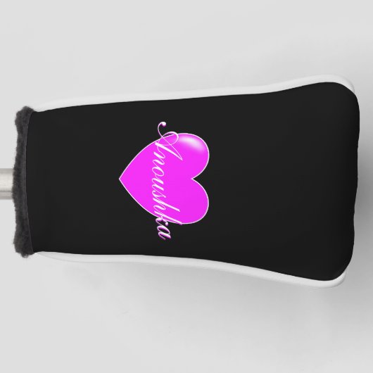 Anoushka Custom Name Sjabloon Black Pink Feminine Golfheadcover (Voorkant)