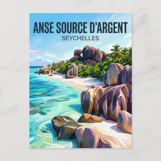Anse Source d'Argent Seychellen Briefkaart (Voorkant)
