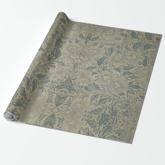  Ansiant-Aziatische Ornamenten Floral Toile-Grey Cadeaupapier (Uitgerold)