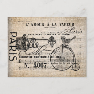 Ansichtkaart - Antieke Franse Vogel Penny-Farthing Feestdagenkaart