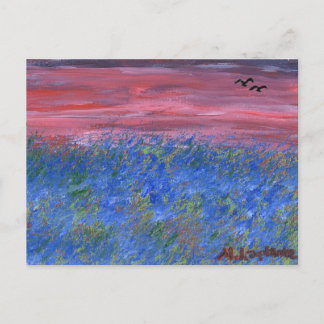 Ansichtkaart, Blauwe akker bij zonsondergang door Briefkaart