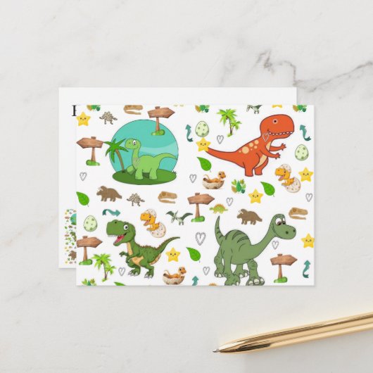 Ansichtkaart Cute Dinosaur Briefkaart (Voorkant / Achterkant in situ)