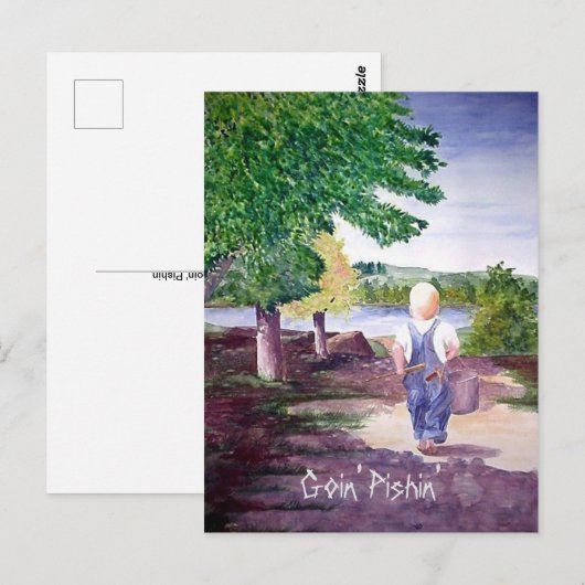 Ansichtkaart - Gaat vissen Briefkaart (Voorkant / Achterkant)