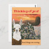 Ansichtkaart.  Goede Dingen Komen Mama Lama Postc Briefkaart (Voorkant / Achterkant)