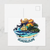 Ansichtkaart Guadeloupe Eiland & Zeilboot Briefkaart (Voorkant / Achterkant)