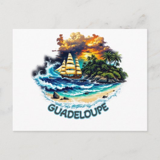 Ansichtkaart Guadeloupe Eiland & Zeilboot Briefkaart (Voorkant)