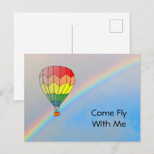 Ansichtkaart - Heteluchtballon en Regenboog Briefkaart