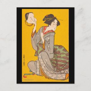 Ansichtkaart - Japanse ukiyo-e vrouw met masker Briefkaart