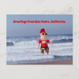 Ansichtkaart - Kerstman in de branding Briefkaart