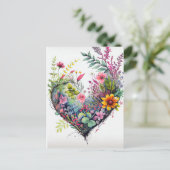 Ansichtkaart met aquarel bloemen en hart briefkaart (Staand voorkant)
