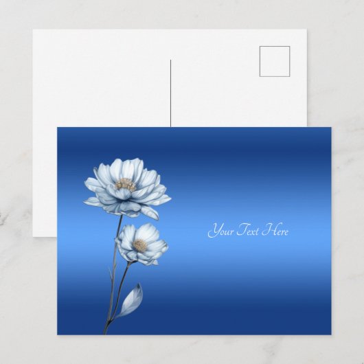 Ansichtkaart met blauwe waterverf bloemen briefkaart (Voorkant / Achterkant)