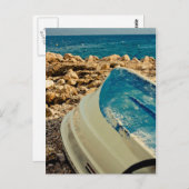 Ansichtkaart met boot en zee op achtergrond briefkaart (Voorkant / Achterkant)