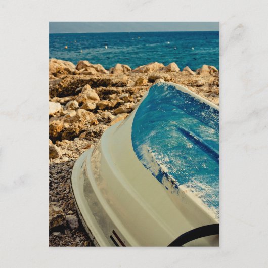 Ansichtkaart met boot en zee op achtergrond briefkaart (Voorkant)