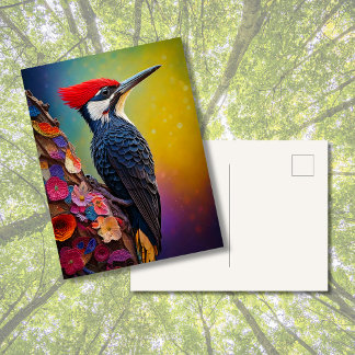 Ansichtkaart met gestreepte specht briefkaart