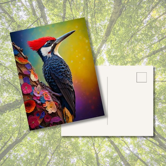 Ansichtkaart met gestreepte specht briefkaart