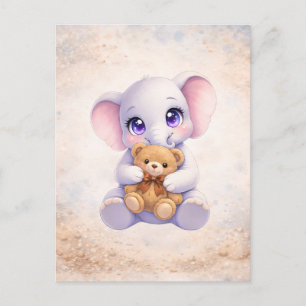 Ansichtkaart met knuffelende olifantenbaby met ted briefkaart