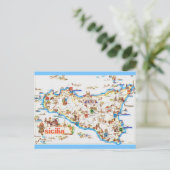Ansichtkaart met oude kaart van Sicilië (Staand voorkant)