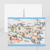 Ansichtkaart met oude kaart van Sicilië (Voorkant / Achterkant)