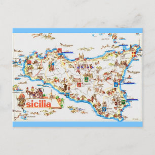Ansichtkaart met oude kaart van Sicilië
