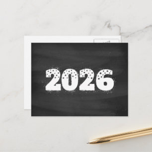 Ansichtkaart met tekst van 2026 op schoolbord. Nie Feestdagenkaart