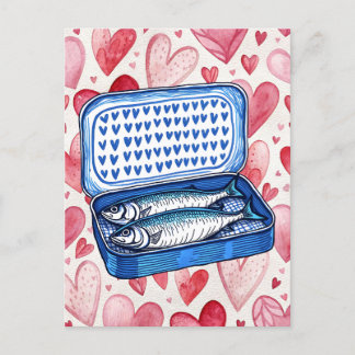 Ansichtkaart met vintage sardines en waterverf har briefkaart