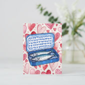Ansichtkaart met vintage sardines en waterverf har briefkaart (Staand voorkant)