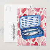 Ansichtkaart met vintage sardines en waterverf har briefkaart (Voorkant / Achterkant)