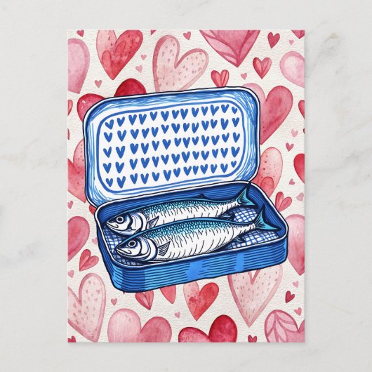 Ansichtkaart met vintage sardines en waterverf har briefkaart (Voorkant)