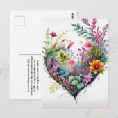 Ansichtkaart met waterverf bloemen en hart briefkaart (Voorkant / Achterkant)